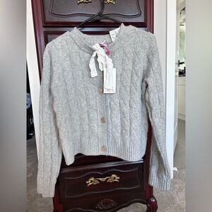NWT Paris Hilton Light Gray Cable Soft Knit Cardigan Women’s Size Small